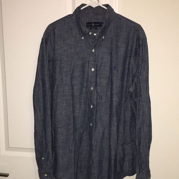 Polo by Ralph Lauren Dark Cotton Chambray Navy Blue Pony Long Sleeve Shirt XL - Picture 1 of 5